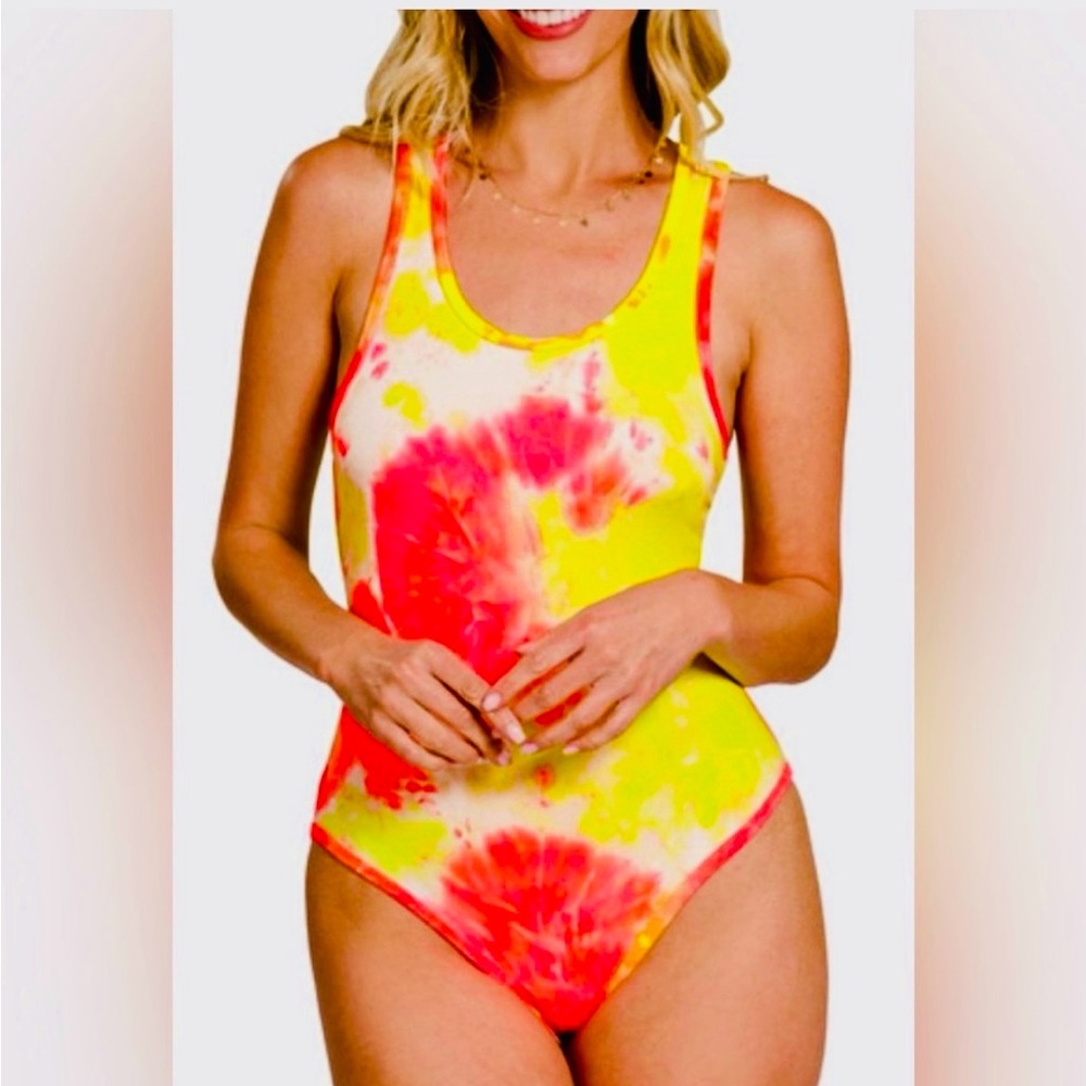 Zenana Outfitters Yellow & Pink Tie-Dye Bodysuit
